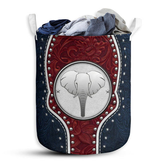S: 17.72”x13.78” (45x35 cm) Elephant Navy Leather - Laundry Basket - Owls Matrix LTD