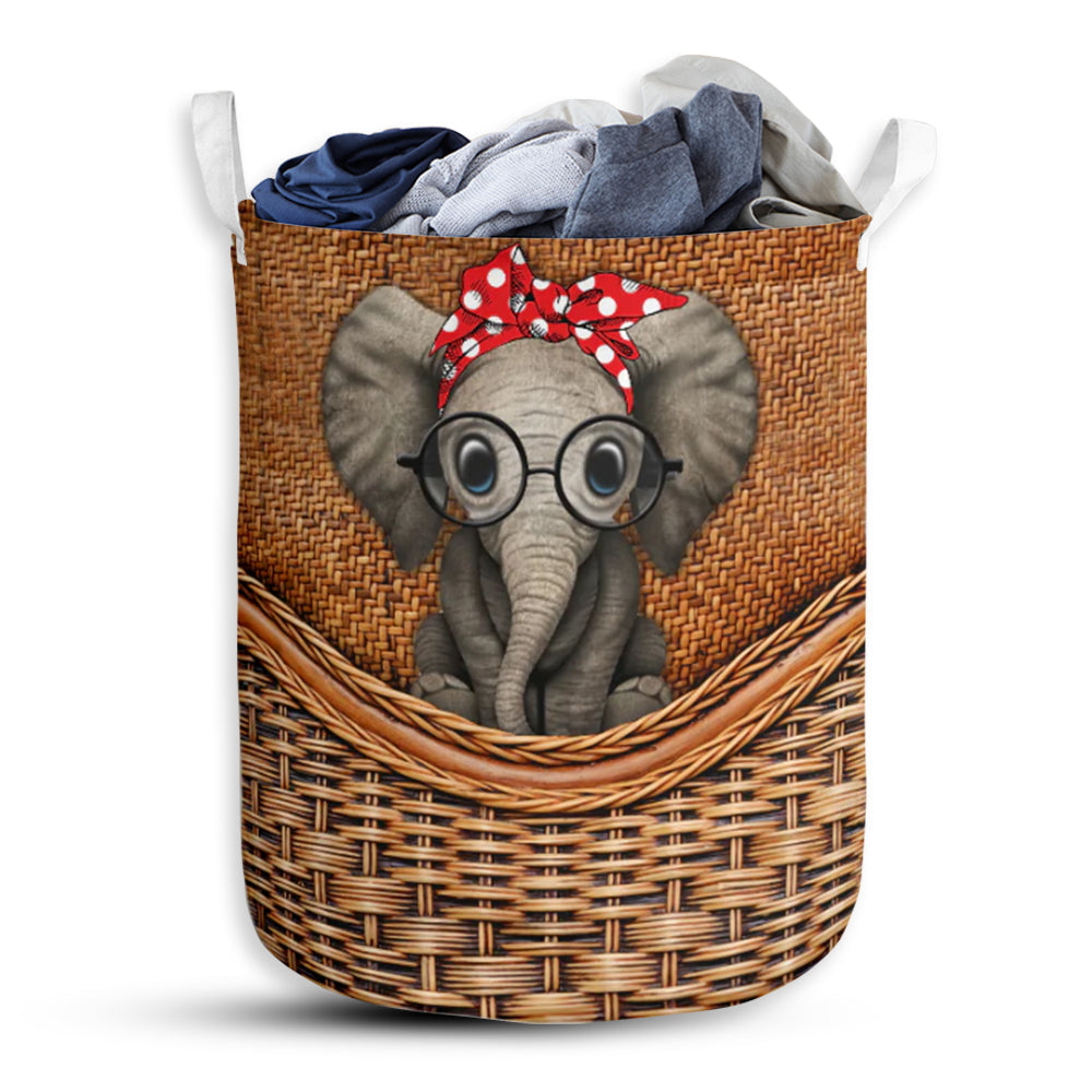 S: 17.72”x13.78” (45x35 cm) Elephant Ribbon Rattan Teaxture - Laundry Basket - Owls Matrix LTD