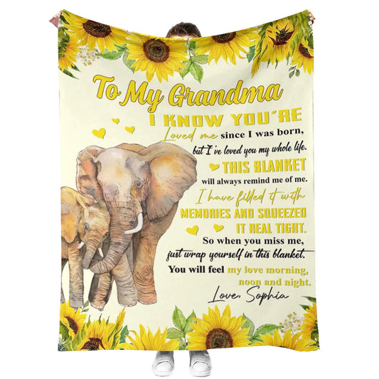 Elephant Sunflower Personalized Lifelong Love 50 x 60 Inch Flannel Blanket For Cozy Bedroom And Sofa Decor