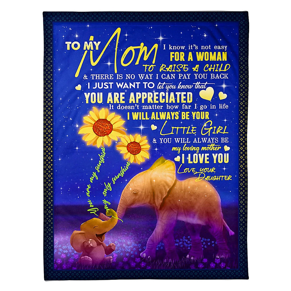 Elephant To My Mom 50 x 60 Inch Flannel Blanket For Cozy Bedroom And Sofa Decor