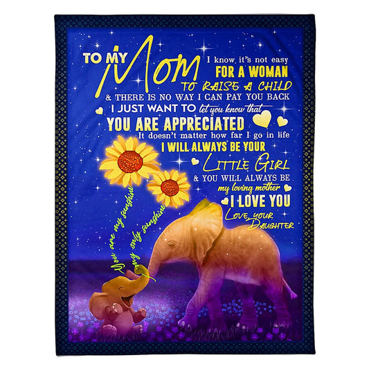 Elephant To My Mom 50 x 60 Inch Flannel Blanket For Cozy Bedroom And Sofa Decor