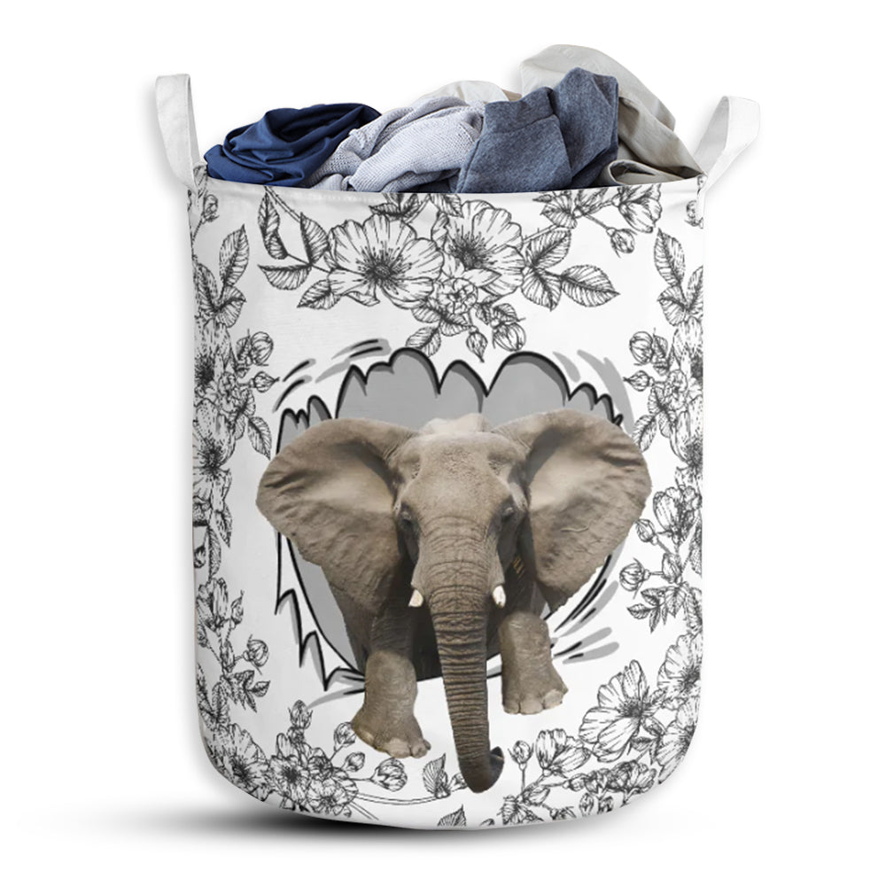 Elephant With Floral - Laundry Basket - Owls Matrix LTD