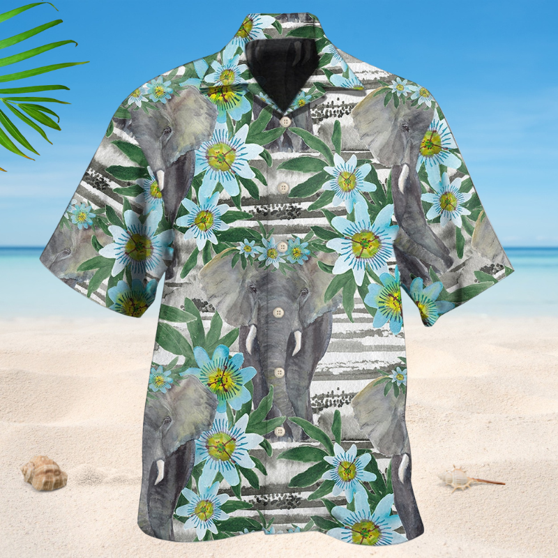 Elephant Blue Floral Style – Hawaiian Shirt