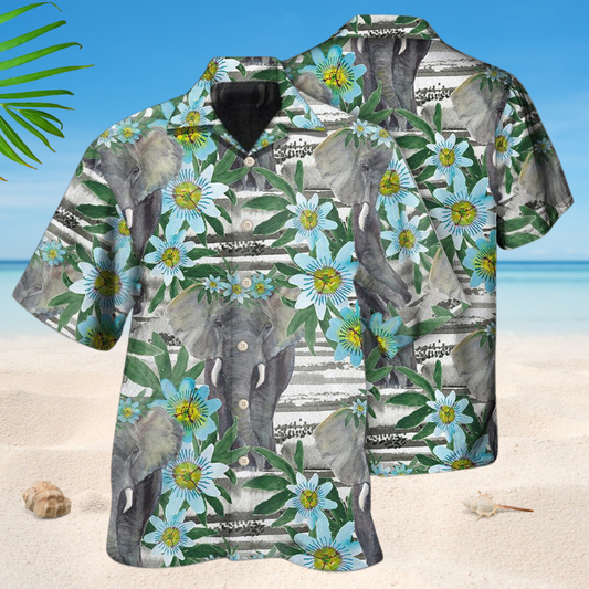 Elephant Blue Floral Style – Hawaiian Shirt