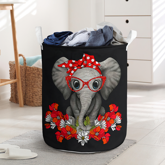 Lovely elephant loves flower - Laundry basket - LAUB02NGC020322-Owls Matrix
