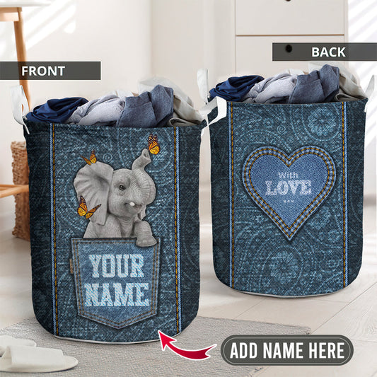 Elephant and butterfly jeans style personalized - Laundry basket - LAUB04TNH250222 - Owls Matrix LTD