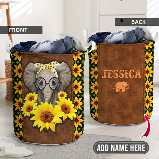 Elephant and sunflower personalized - Laundry basket - LAUB03TNH250222-Owls Matrix