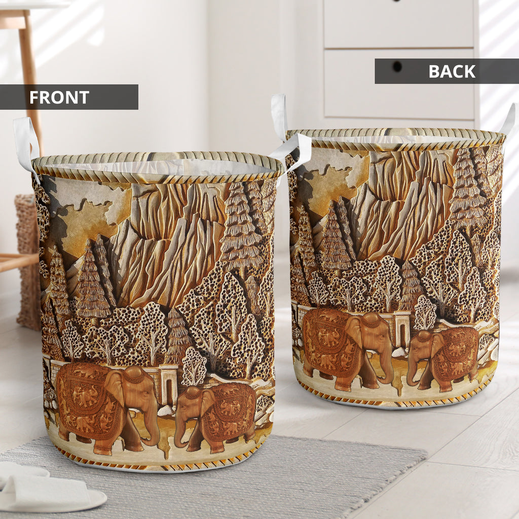 Elephant Floral Wood - Laundry Basket - Owls Matrix LTD