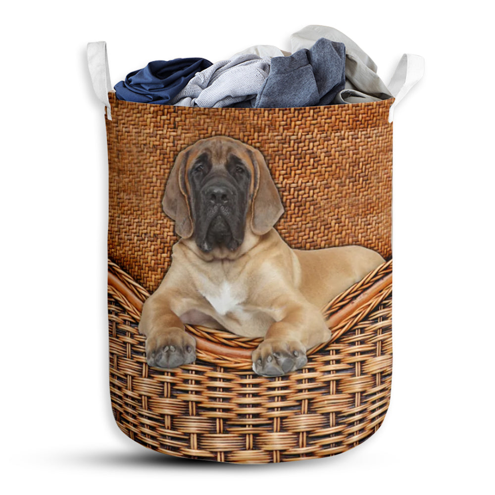 English Mastiff Dog Rattan Teaxture - Laundry Basket - Owls Matrix LTD