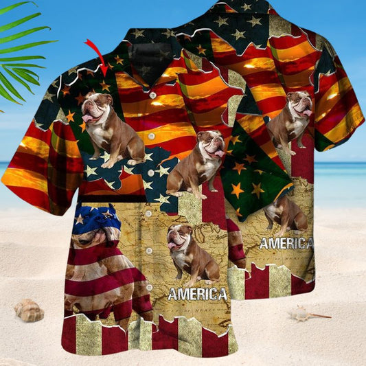 English Bulldog America Sunset Photo Style – Hawaiian Shirt