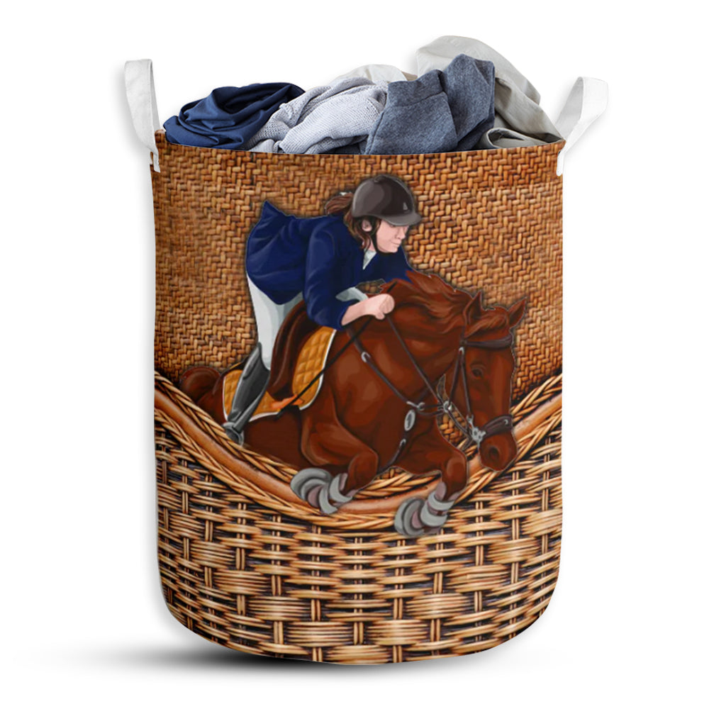 Horse Equestrian Rattan Teaxture - Laundry Basket - Owls Matrix LTD