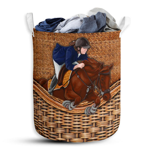 Horse Equestrian Rattan Teaxture - Laundry Basket - Owls Matrix LTD