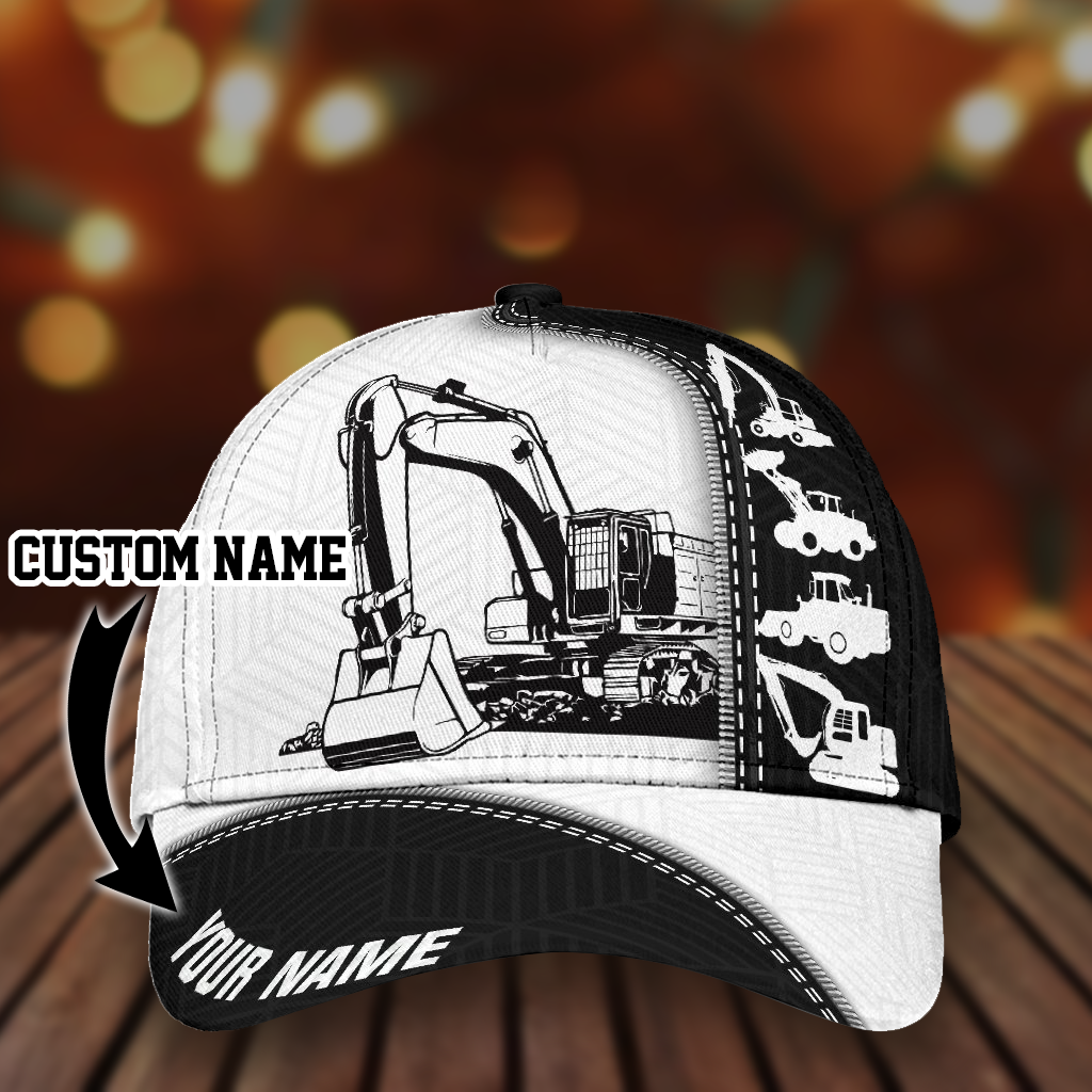 Excavator Black White Personalized – Classic Cap