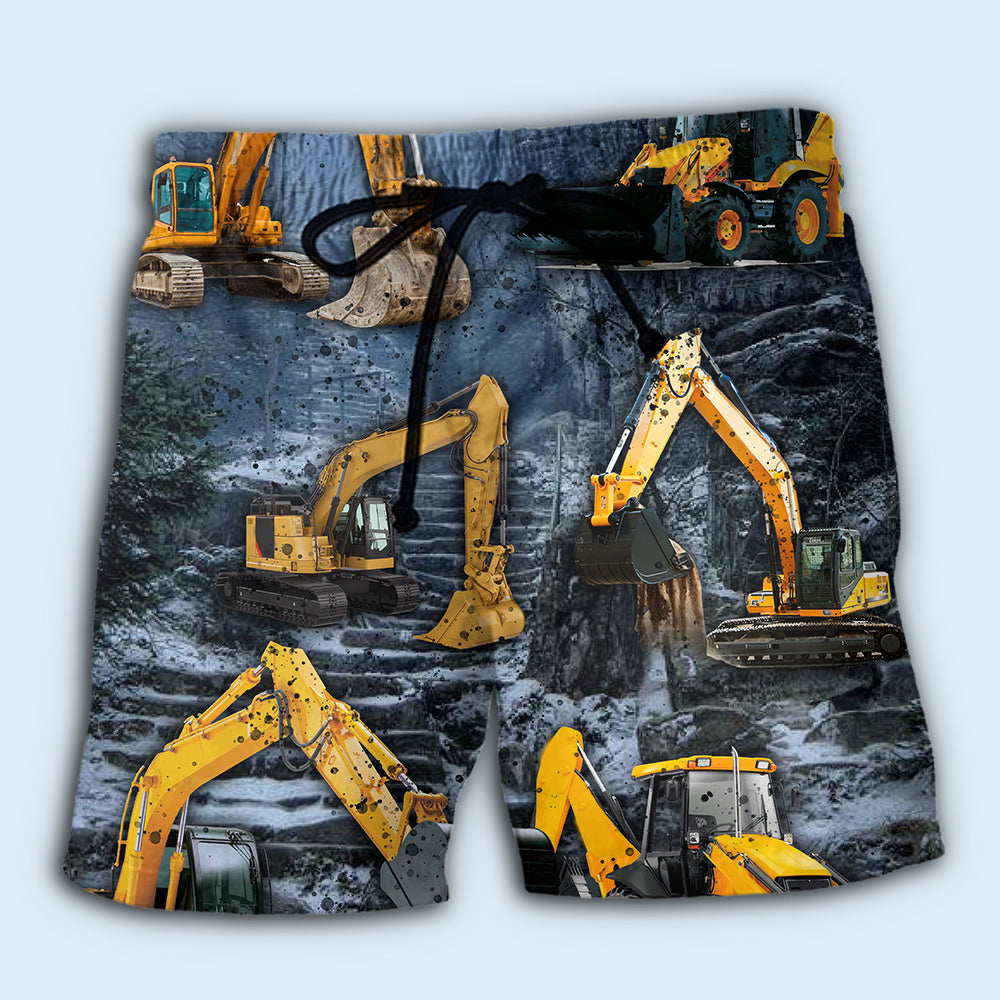 Powerful Excavator Construction Art - Beach Short