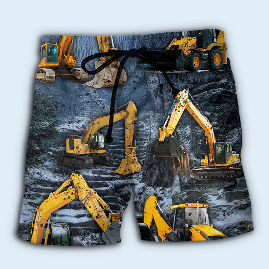 Powerful Excavator Construction Art - Beach Short