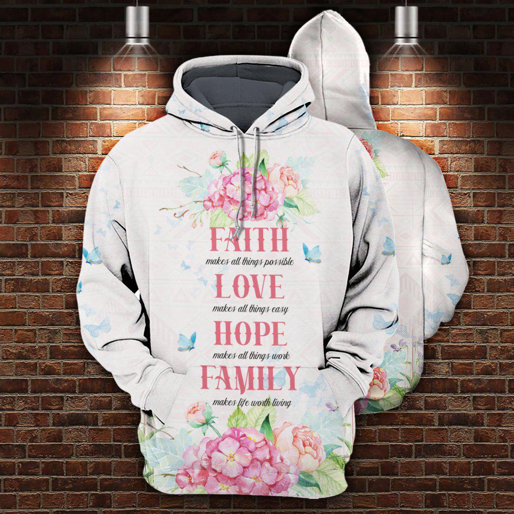 Flowers Faith And Love Art - 3D Hoodie