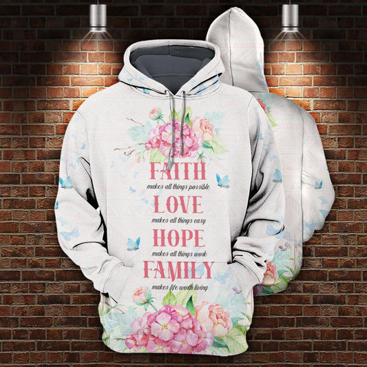 Flowers Faith And Love Art - 3D Hoodie