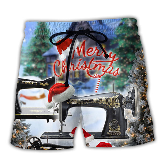 Sewing Machine Christmas Night Scene – Beach Short