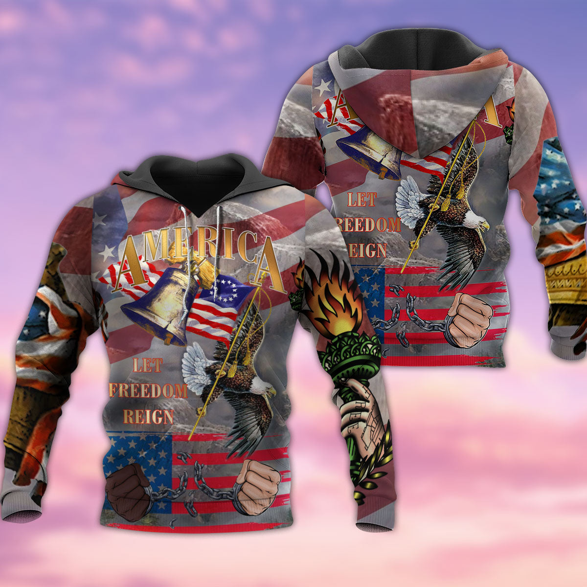 America Freedom Reigns Flag Style - 3D Hoodie