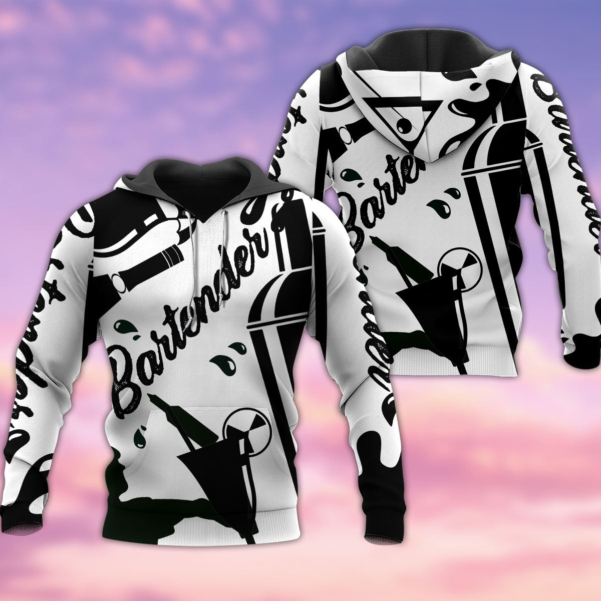 Bartender Black White Cool - 3D Hoodie