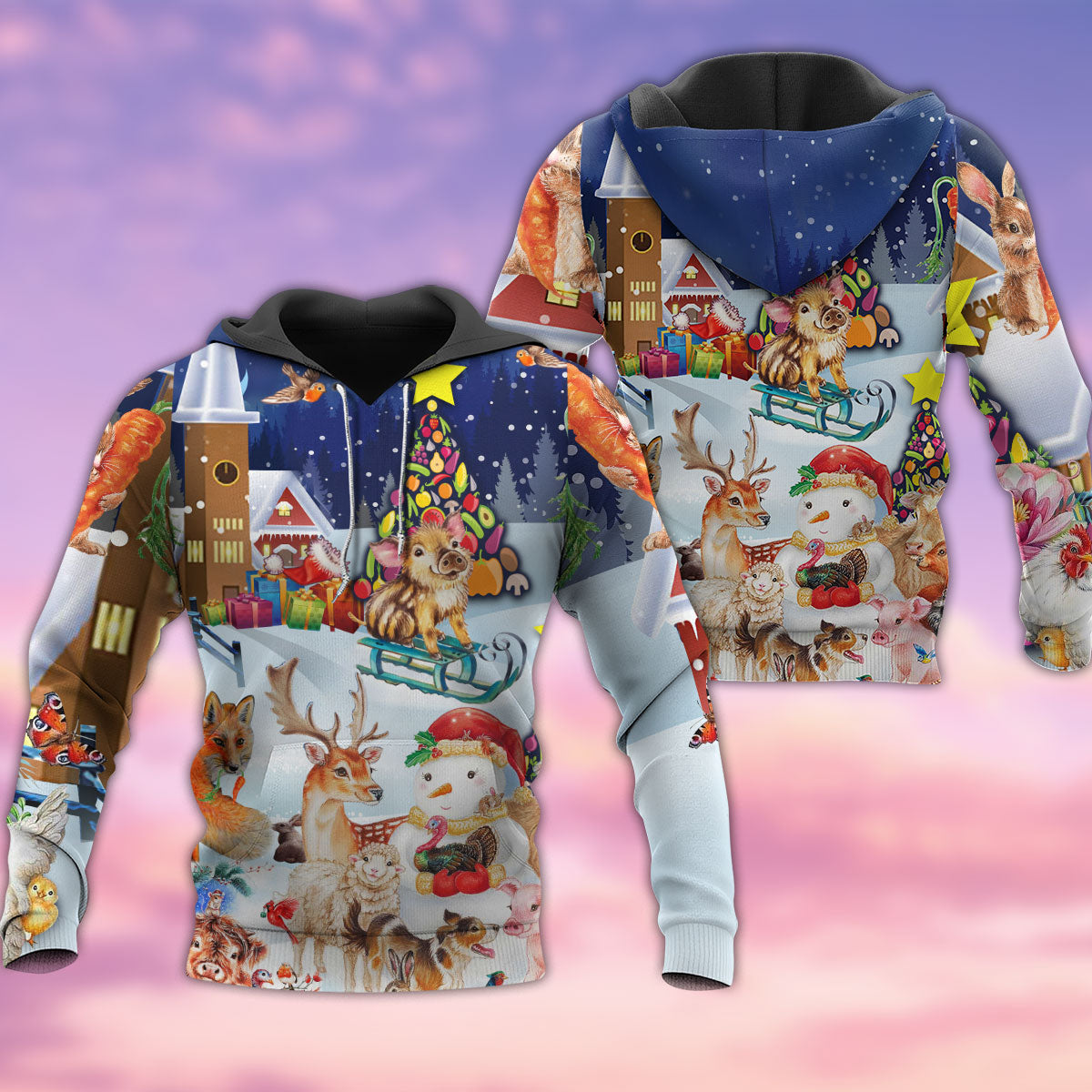 Christmas Happy Animals Night - 3D Hoodie