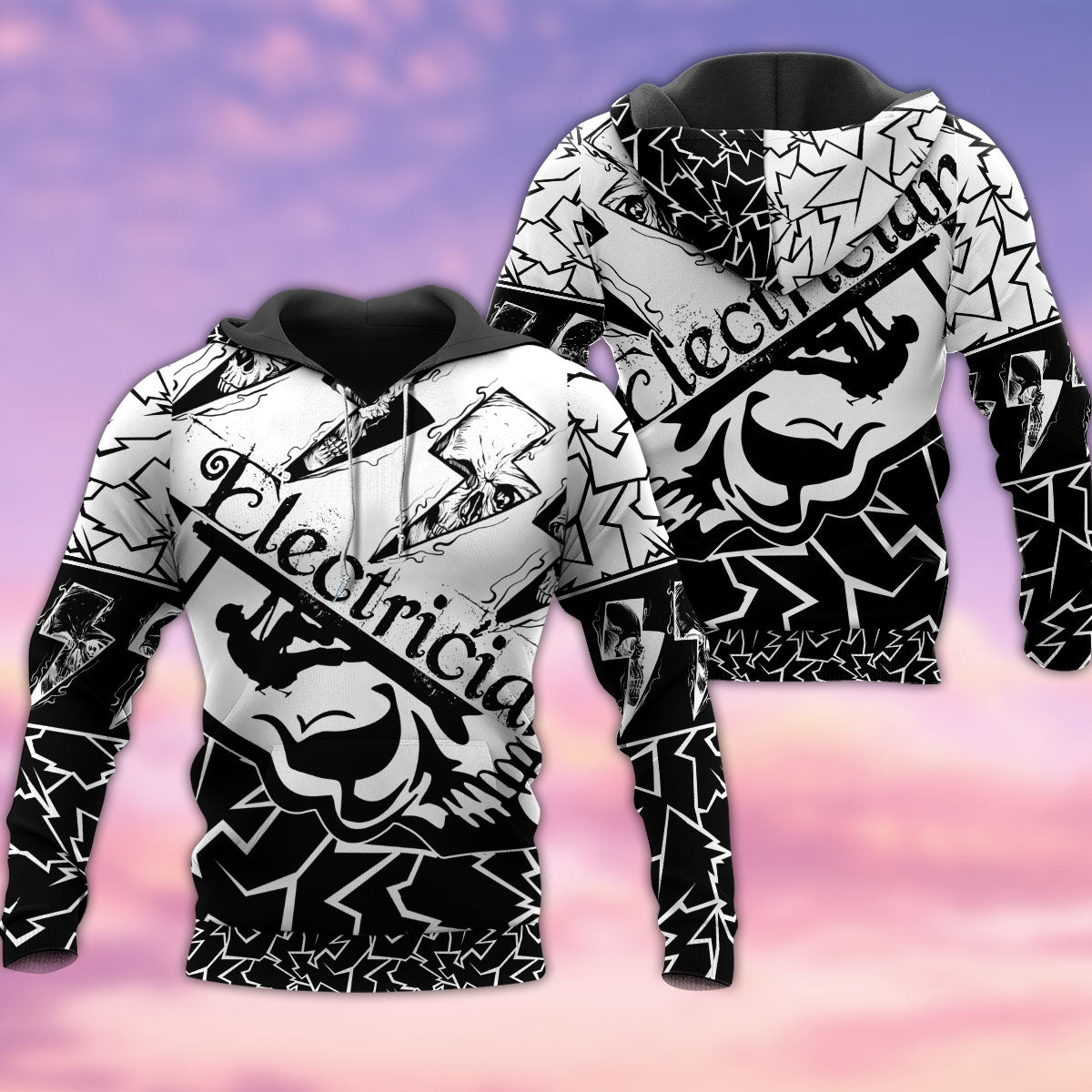 Electrician Black White Cool Style - 3D Hoodie