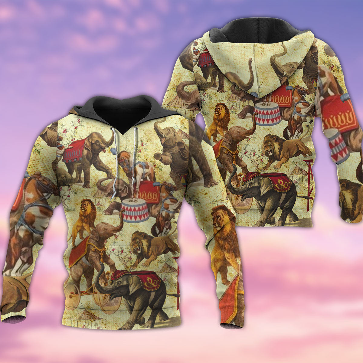 Elephant Circus Fun Vintage Style - 3D Hoodie