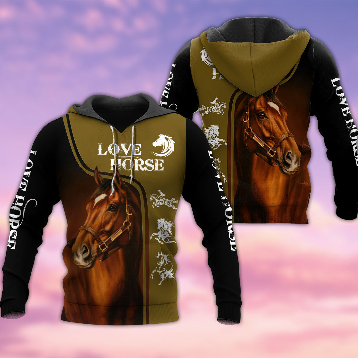 Horse Love Green Horse Style - 3D Hoodie