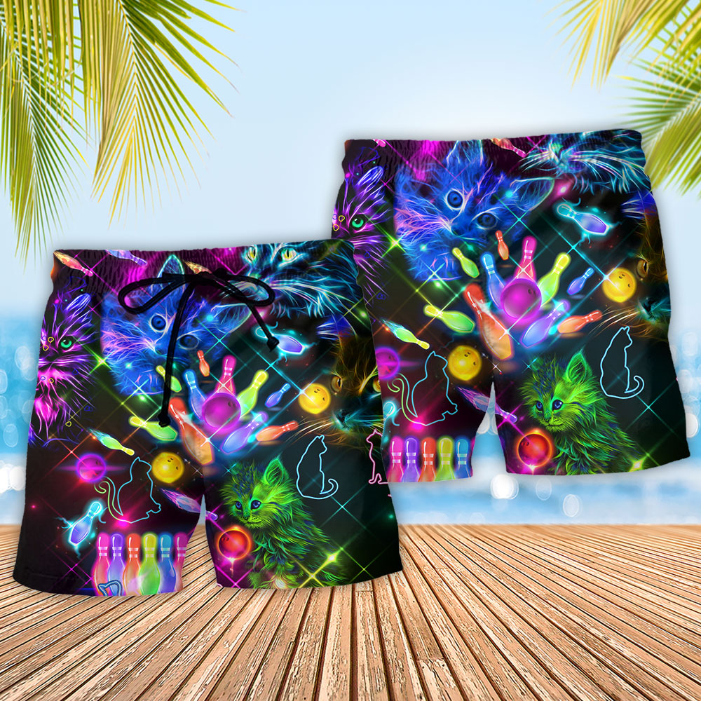 Bowling Cats With Friends Fun Art – Beach Short
