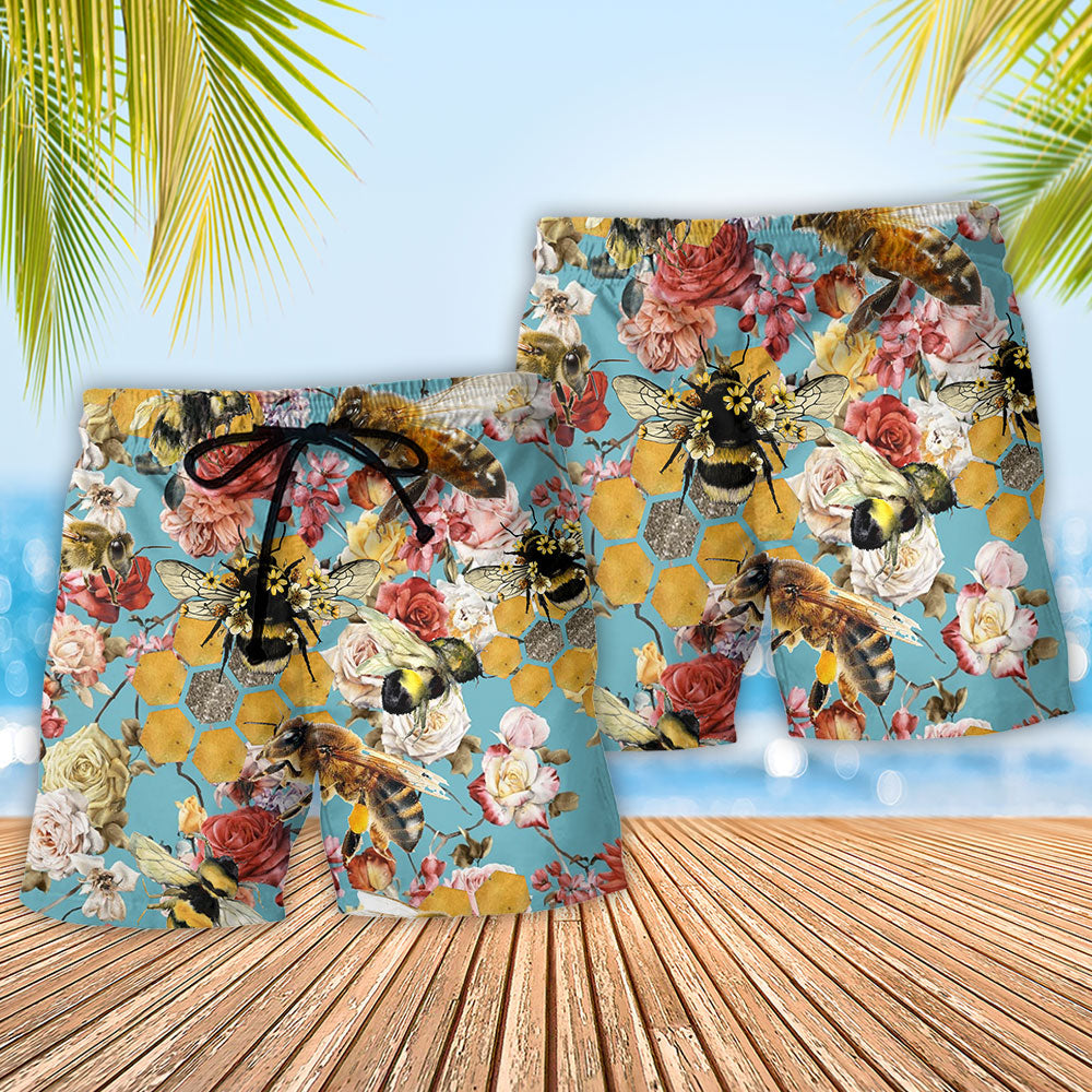 Bee And Roses Floral Art – Beach Short