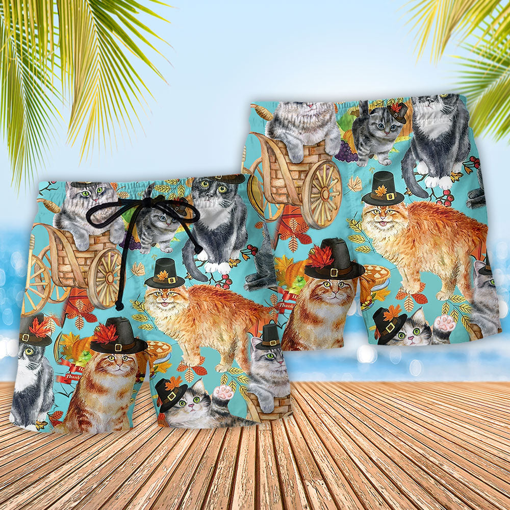 Thanksgiving Cat Autumn Art – Beach Short
