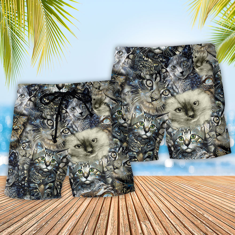 Vintage Cat Floral Neutral Art – Beach Short