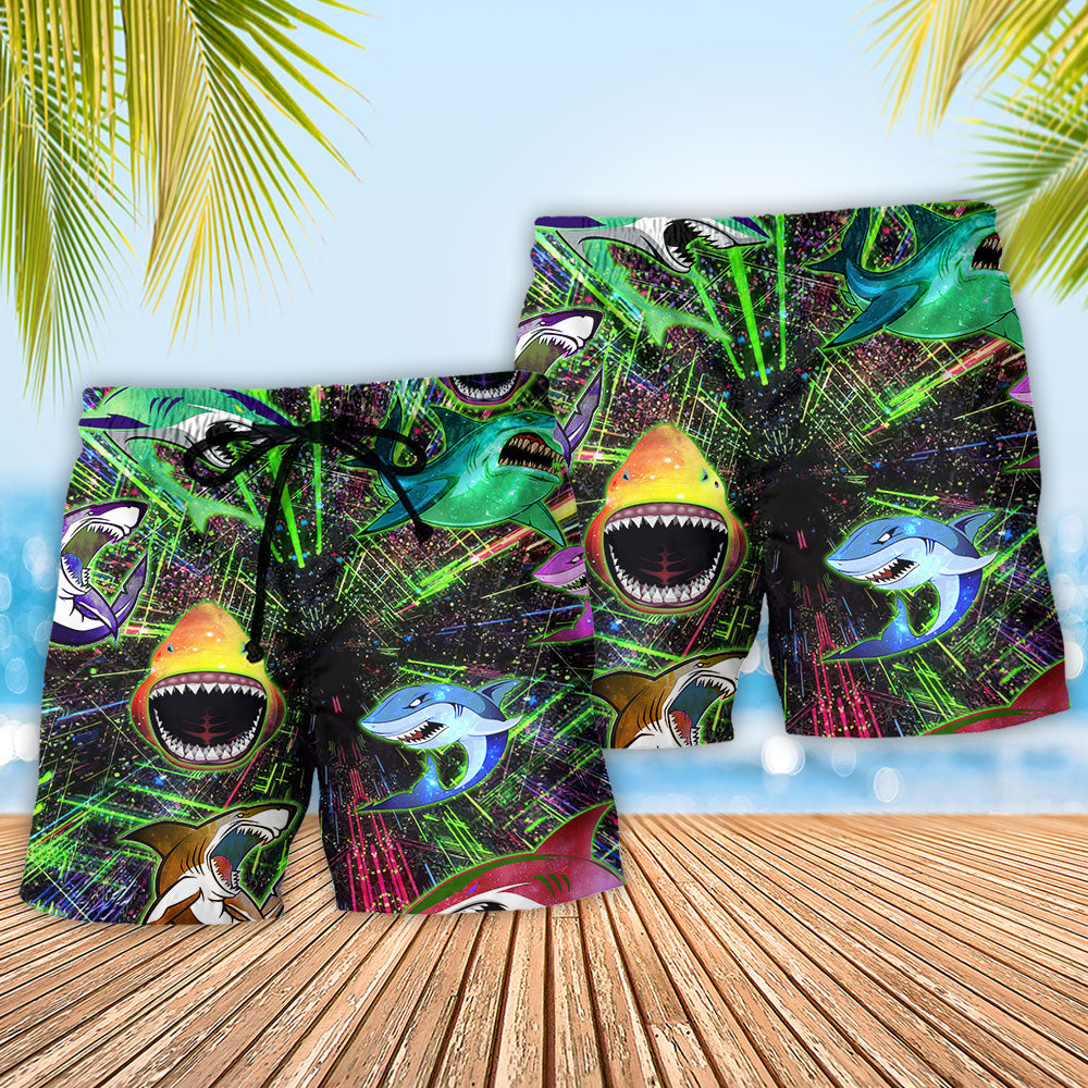Neon Angry Shark Graphic Art – Beach Short