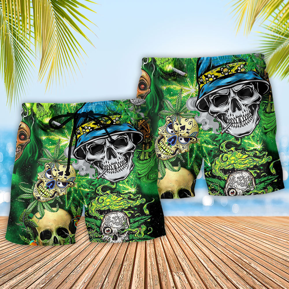 Skull Smile Love Green Graphic – Beach Short
