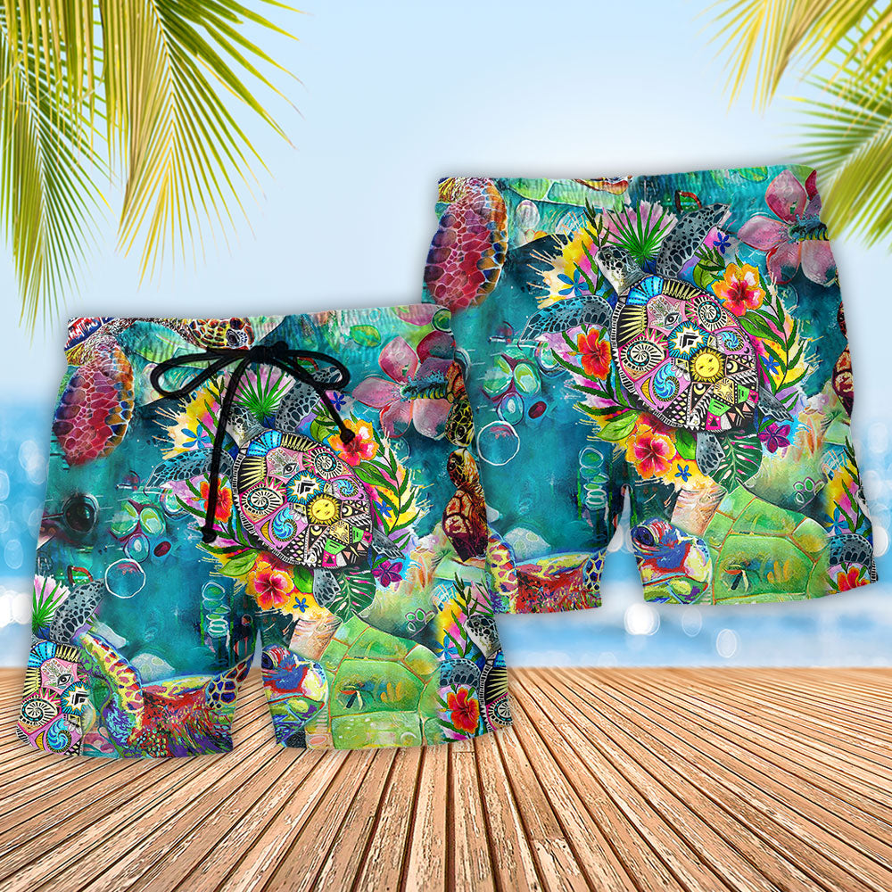 Colorful Turtle Love The Sea Art – Beach Short