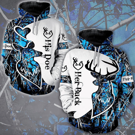 Blue Buck And Doe Hunting Custom Name Art – 3D Hoodie