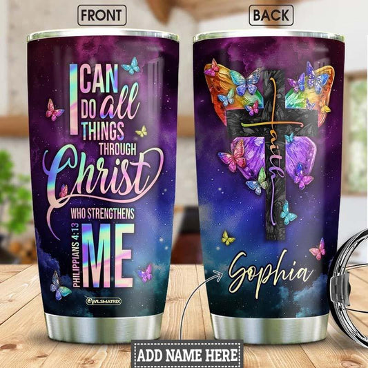 Jesus Faith Butterfly Personalized 20 Oz Tumbler For Hot Cold Drinks And Travel
