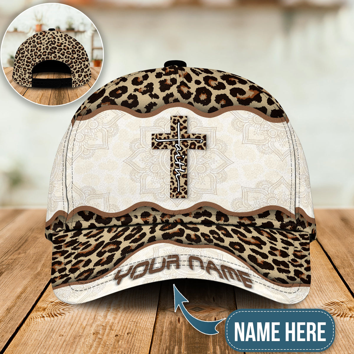 Faith Cross Leopard Personalized – Classic Cap
