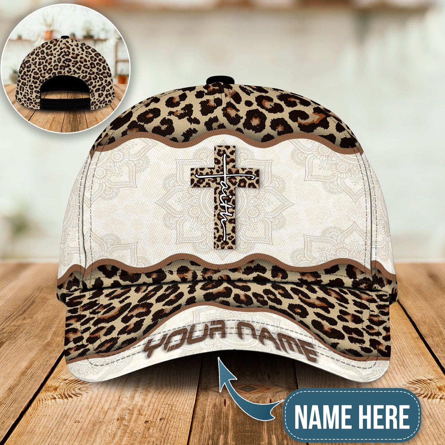 Faith Cross Leopard Personalized – Classic Cap