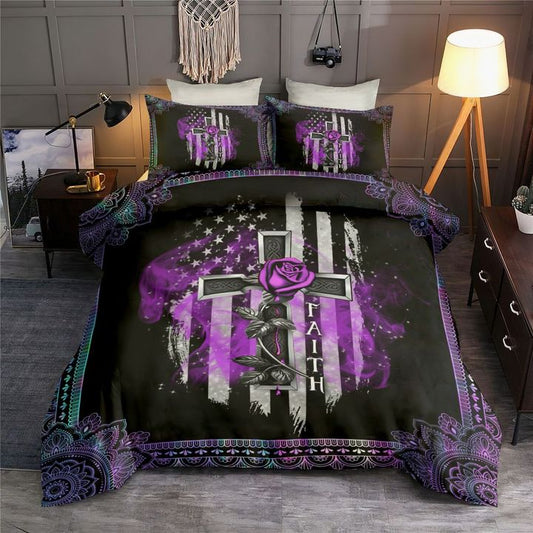 Faith Gothic Cross Rose Flag Christian Bedding Cover For Gothic Bedroom Decor