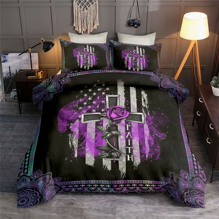 Jesus Faith Gothic Cross Rose Flag Christian Bedding Cover For Gothic Bedroom Decor