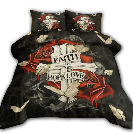 Jesus Faith Hope Love Rose Cross Christian Bedding Cover For Faith Bedroom Decor