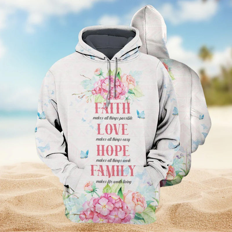 Faith Love Hope Family Floral - 3D Hoodie
