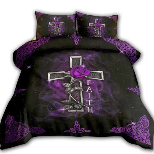 Jesus Faith Purple Cross Purple Rose Christian Love Bedding Cover For Faith Bedroom Decor