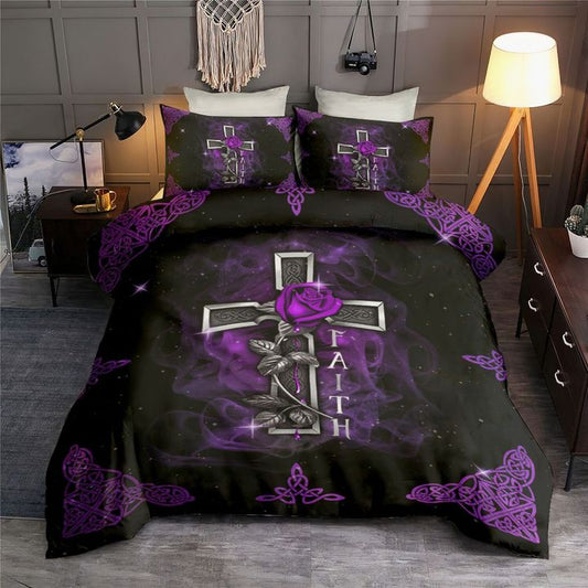 Faith Purple Cross Purple Rose Christian Bedding Cover For Faith Bedroom Decor