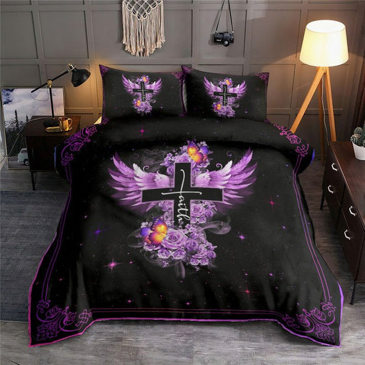 Faith Rose Butterfly Purple Christian Bedding Cover For Faith Bedroom Decor