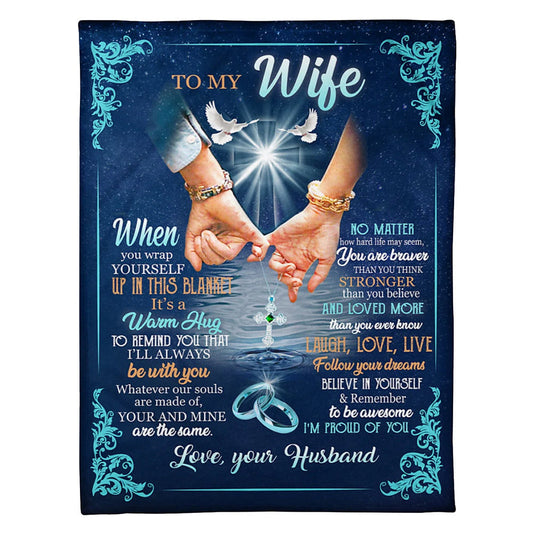 Family To My Wife Couple Blue 50 x 60 Inch Flannel Blanket For Cozy Bedroom And Sofa Decor