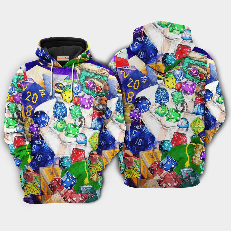 Fantasy Dice D20 Examine The Dice Art – 3D Hoodie