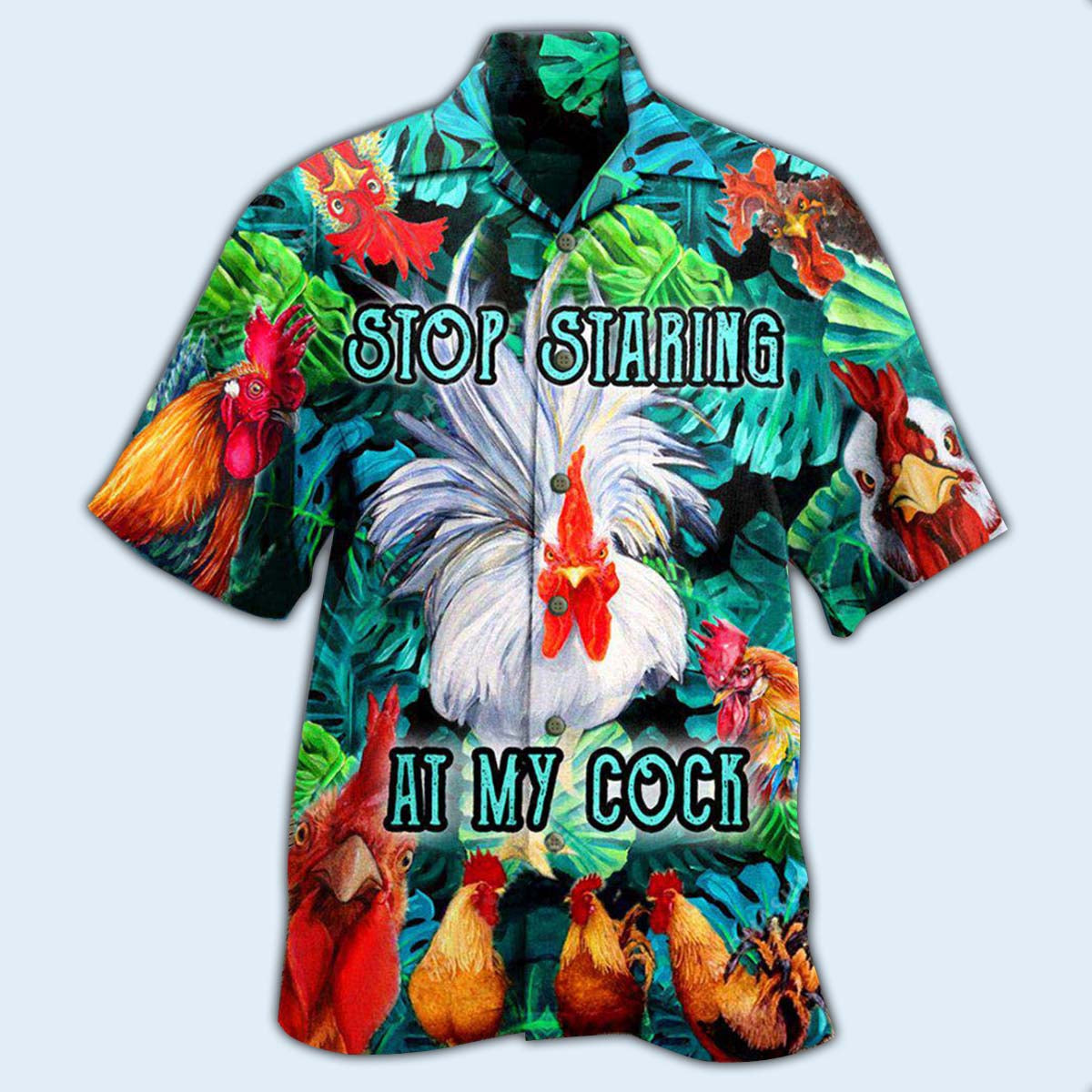 Funny Rooster Stop Staring Vintage Humor - Hawaiian Shirt
