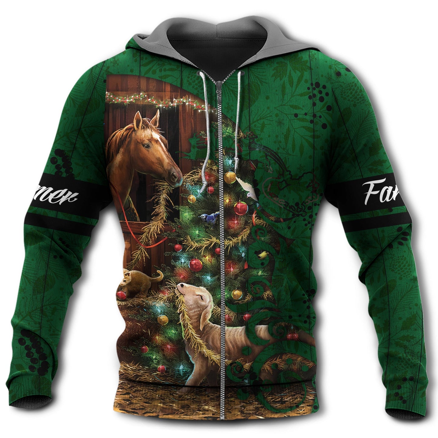 Farm Love Christmas Tree Green - 3D Hoodie